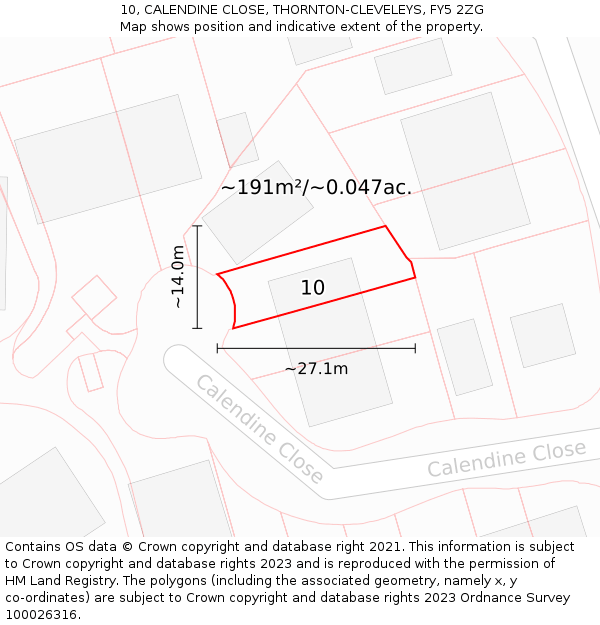 10, CALENDINE CLOSE, THORNTON-CLEVELEYS, FY5 2ZG: Plot and title map