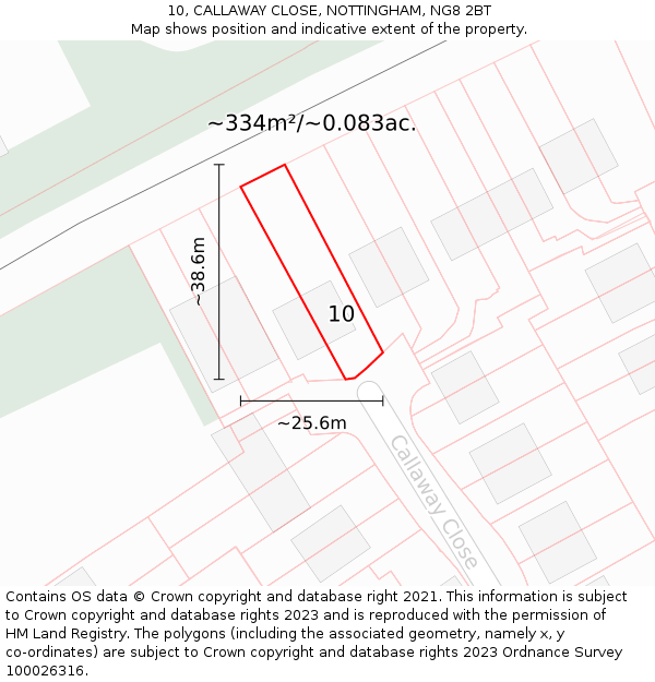 10, CALLAWAY CLOSE, NOTTINGHAM, NG8 2BT: Plot and title map