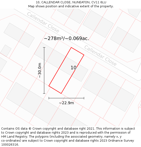 10, CALLENDAR CLOSE, NUNEATON, CV11 6LU: Plot and title map