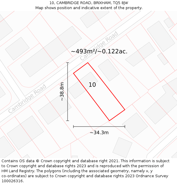 10, CAMBRIDGE ROAD, BRIXHAM, TQ5 8JW: Plot and title map