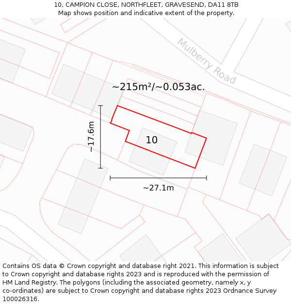 10, CAMPION CLOSE, NORTHFLEET, GRAVESEND, DA11 8TB: Plot and title map