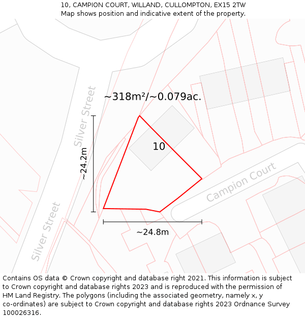 10, CAMPION COURT, WILLAND, CULLOMPTON, EX15 2TW: Plot and title map