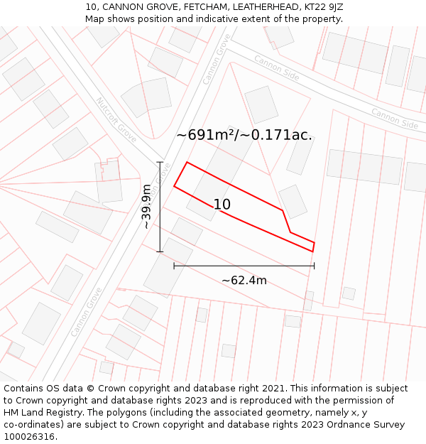 10, CANNON GROVE, FETCHAM, LEATHERHEAD, KT22 9JZ: Plot and title map