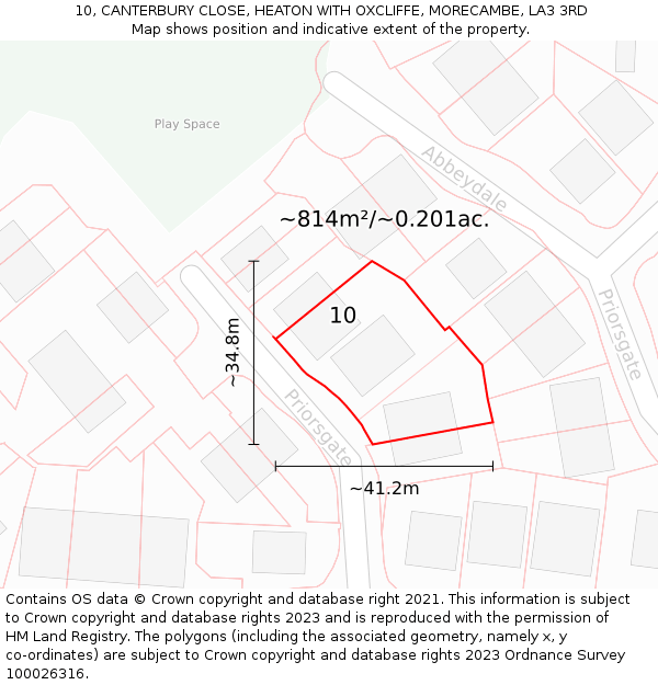 10, CANTERBURY CLOSE, HEATON WITH OXCLIFFE, MORECAMBE, LA3 3RD: Plot and title map