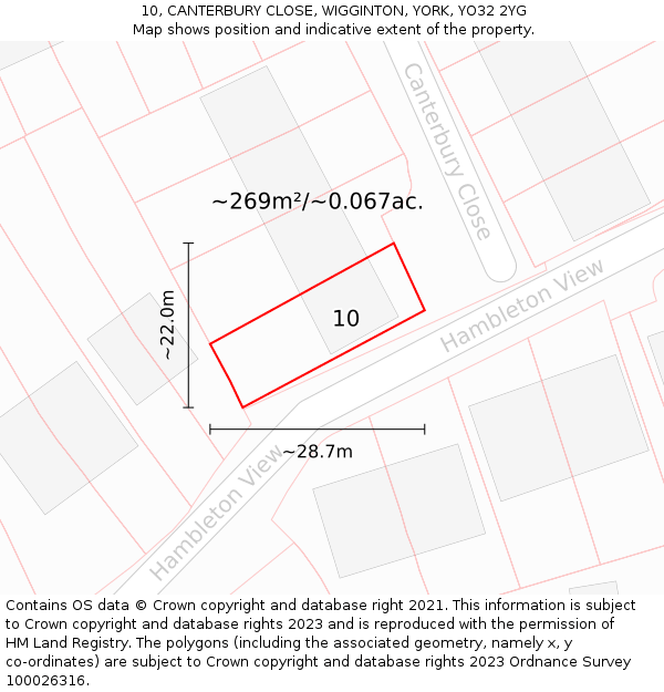 10, CANTERBURY CLOSE, WIGGINTON, YORK, YO32 2YG: Plot and title map