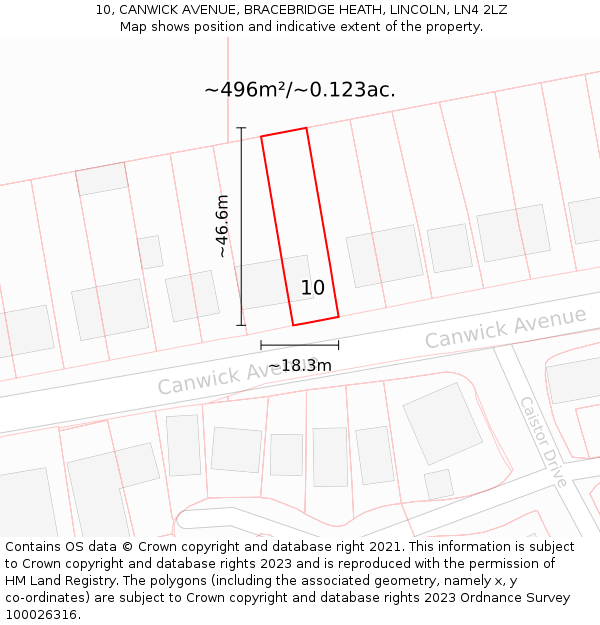 10, CANWICK AVENUE, BRACEBRIDGE HEATH, LINCOLN, LN4 2LZ: Plot and title map