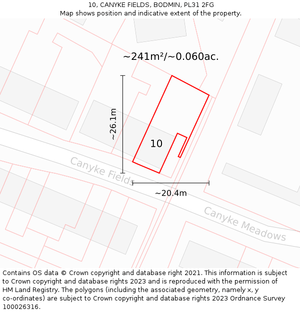 10, CANYKE FIELDS, BODMIN, PL31 2FG: Plot and title map