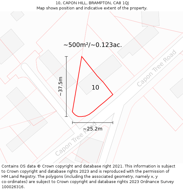 10, CAPON HILL, BRAMPTON, CA8 1QJ: Plot and title map