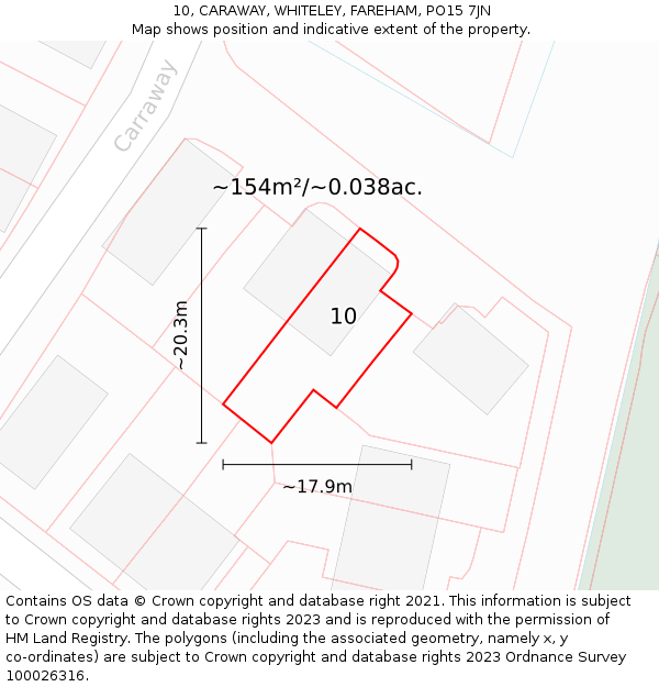 10, CARAWAY, WHITELEY, FAREHAM, PO15 7JN: Plot and title map