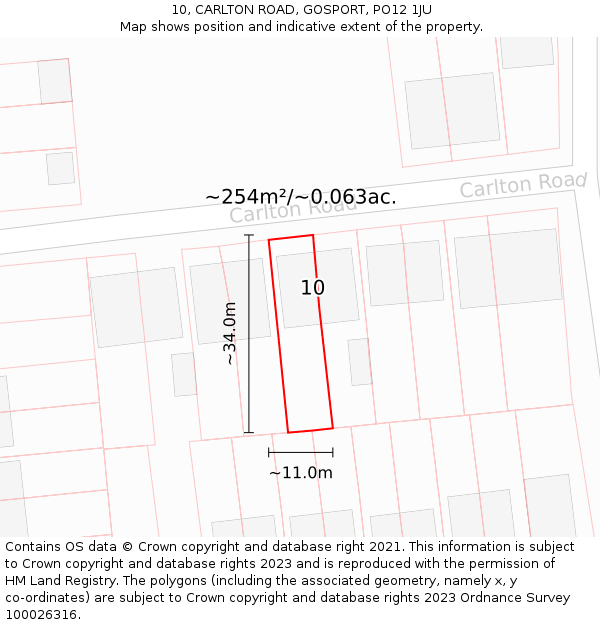 10, CARLTON ROAD, GOSPORT, PO12 1JU: Plot and title map