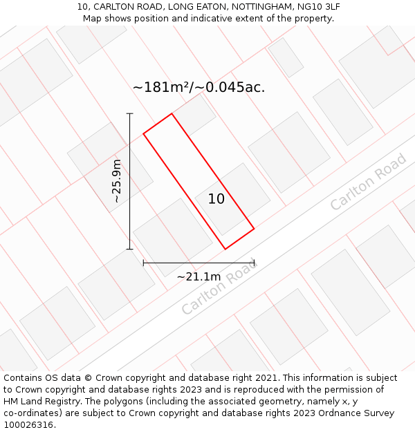 10, CARLTON ROAD, LONG EATON, NOTTINGHAM, NG10 3LF: Plot and title map