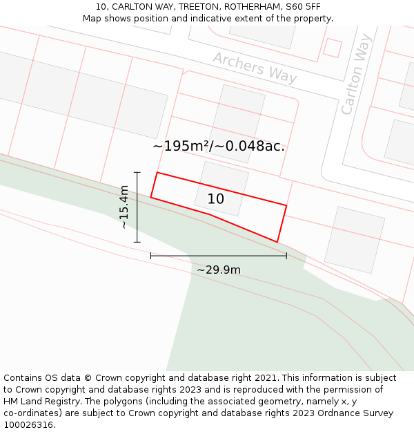 10, CARLTON WAY, TREETON, ROTHERHAM, S60 5FF: Plot and title map