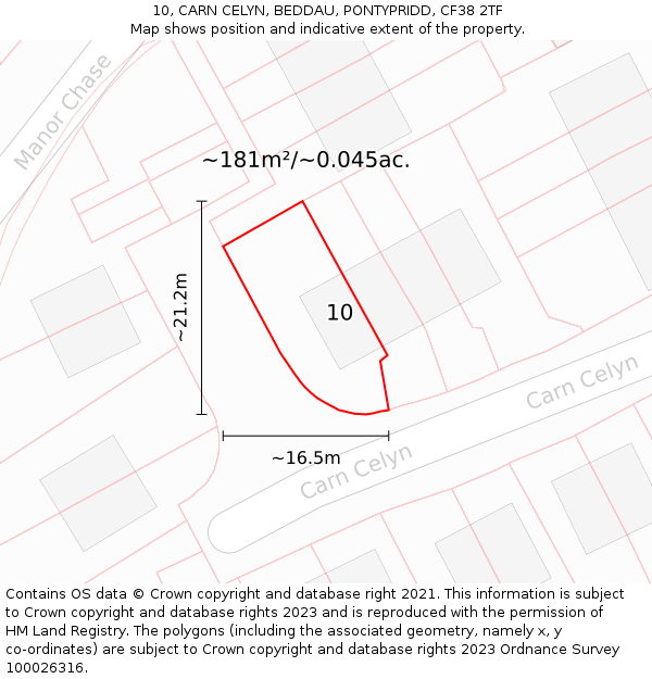 10, CARN CELYN, BEDDAU, PONTYPRIDD, CF38 2TF: Plot and title map