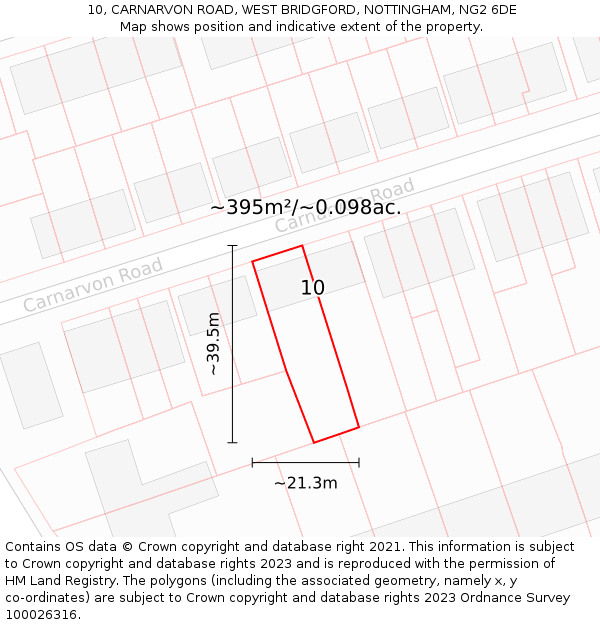 10, CARNARVON ROAD, WEST BRIDGFORD, NOTTINGHAM, NG2 6DE: Plot and title map