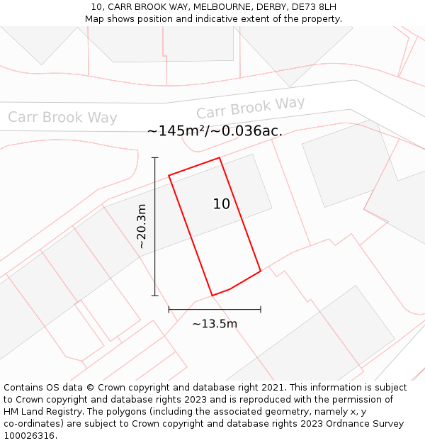 10, CARR BROOK WAY, MELBOURNE, DERBY, DE73 8LH: Plot and title map