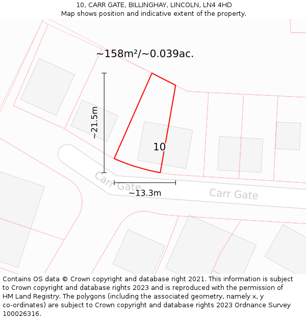 10, CARR GATE, BILLINGHAY, LINCOLN, LN4 4HD: Plot and title map