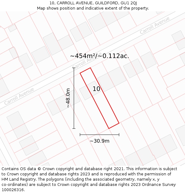 10, CARROLL AVENUE, GUILDFORD, GU1 2QJ: Plot and title map