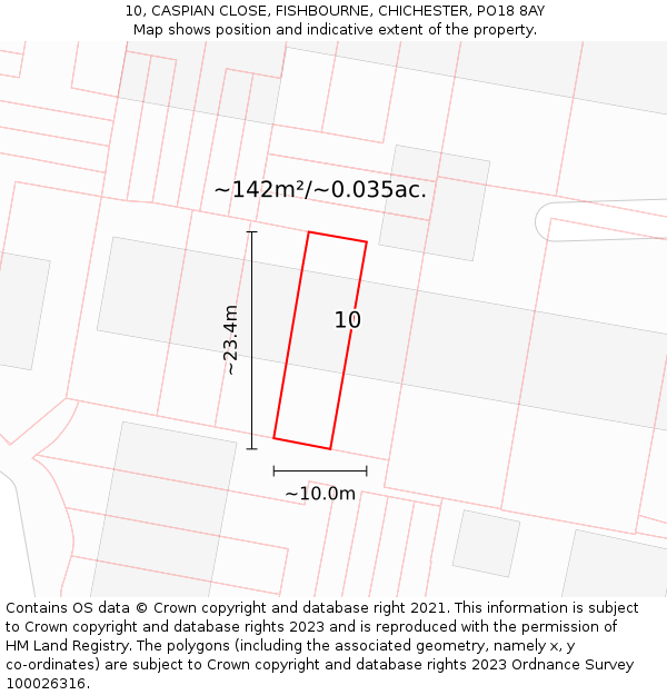 10, CASPIAN CLOSE, FISHBOURNE, CHICHESTER, PO18 8AY: Plot and title map