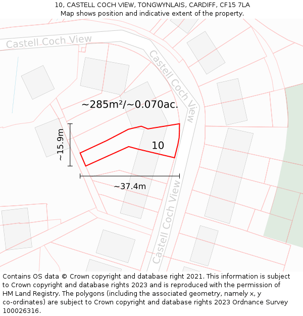 10, CASTELL COCH VIEW, TONGWYNLAIS, CARDIFF, CF15 7LA: Plot and title map