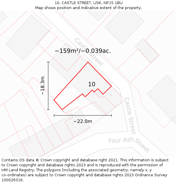 10, CASTLE STREET, USK, NP15 1BU: Plot and title map