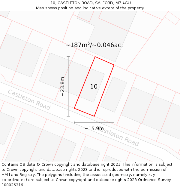 10, CASTLETON ROAD, SALFORD, M7 4GU: Plot and title map