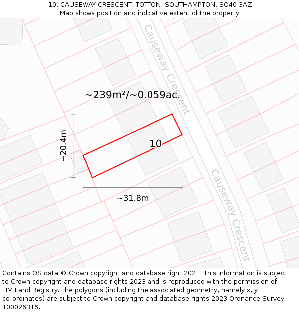 10, CAUSEWAY CRESCENT, TOTTON, SOUTHAMPTON, SO40 3AZ: Plot and title map