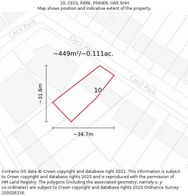 10, CECIL PARK, PINNER, HA5 5HH: Plot and title map