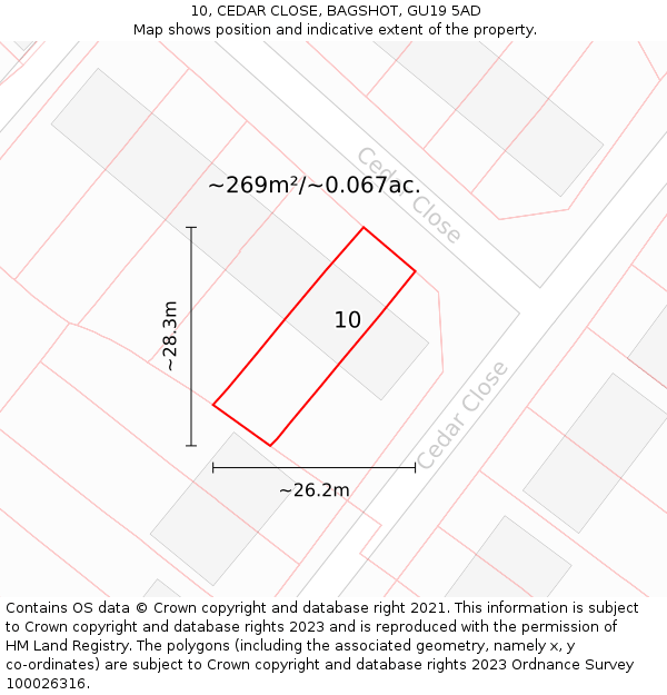 10, CEDAR CLOSE, BAGSHOT, GU19 5AD: Plot and title map