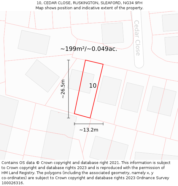 10, CEDAR CLOSE, RUSKINGTON, SLEAFORD, NG34 9FH: Plot and title map