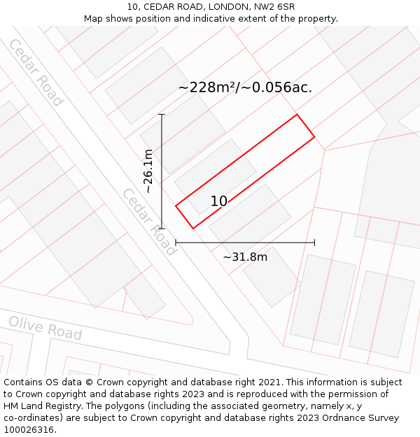 10, CEDAR ROAD, LONDON, NW2 6SR: Plot and title map