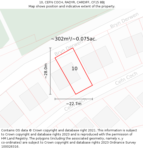 10, CEFN COCH, RADYR, CARDIFF, CF15 8BJ: Plot and title map