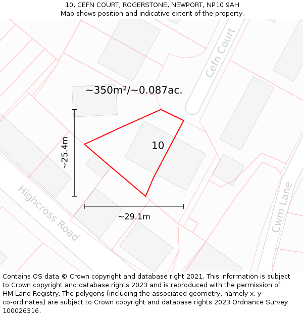 10, CEFN COURT, ROGERSTONE, NEWPORT, NP10 9AH: Plot and title map