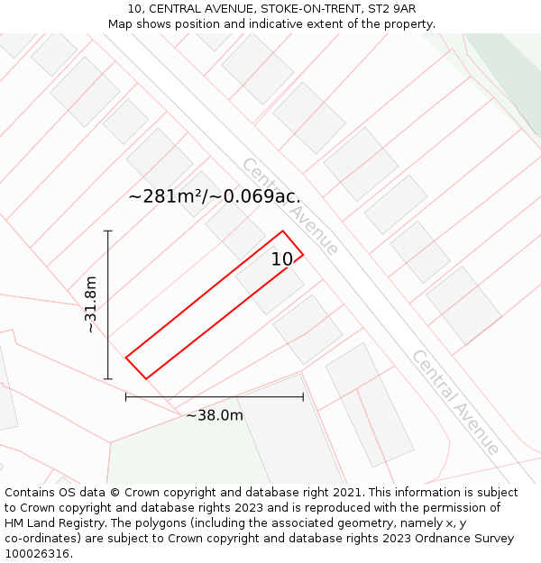 10, CENTRAL AVENUE, STOKE-ON-TRENT, ST2 9AR: Plot and title map