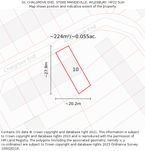 10, CHALGROVE END, STOKE MANDEVILLE, AYLESBURY, HP22 5UH: Plot and title map