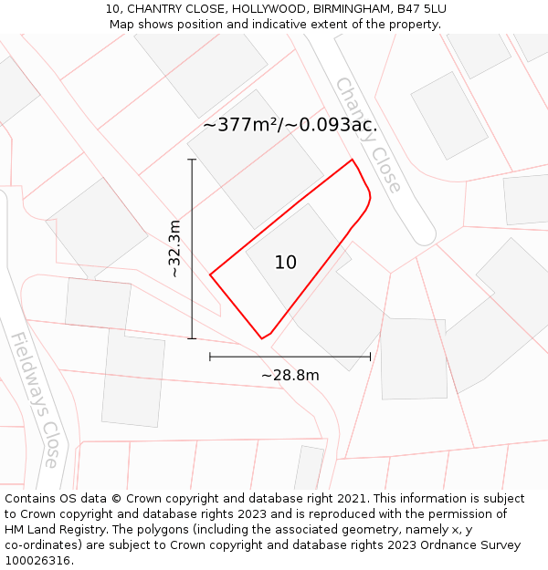 10, CHANTRY CLOSE, HOLLYWOOD, BIRMINGHAM, B47 5LU: Plot and title map