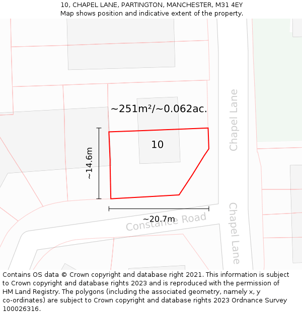 10, CHAPEL LANE, PARTINGTON, MANCHESTER, M31 4EY: Plot and title map