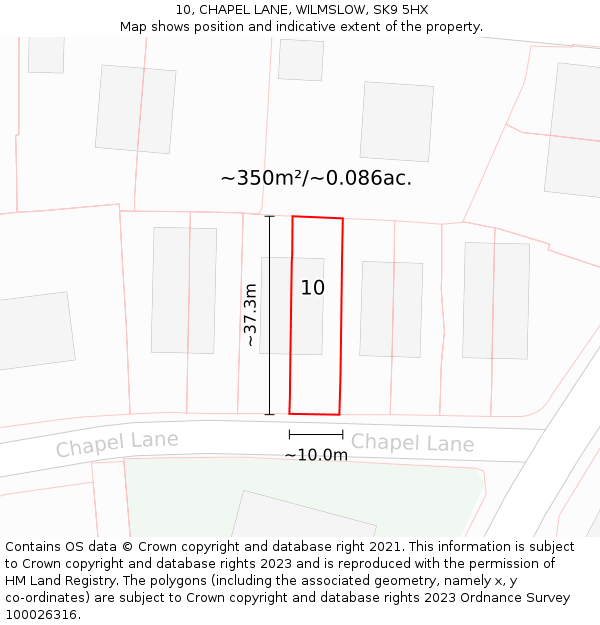 10, CHAPEL LANE, WILMSLOW, SK9 5HX: Plot and title map