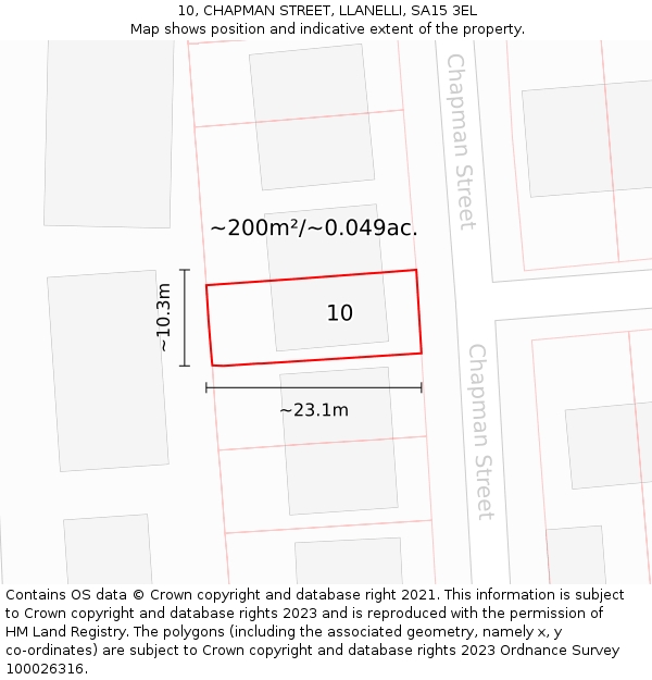 10, CHAPMAN STREET, LLANELLI, SA15 3EL: Plot and title map