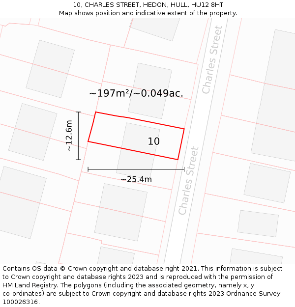 10, CHARLES STREET, HEDON, HULL, HU12 8HT: Plot and title map