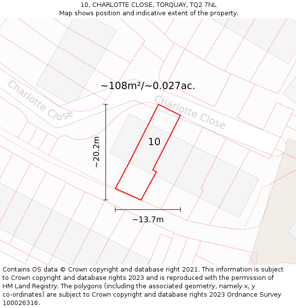 10, CHARLOTTE CLOSE, TORQUAY, TQ2 7NL: Plot and title map