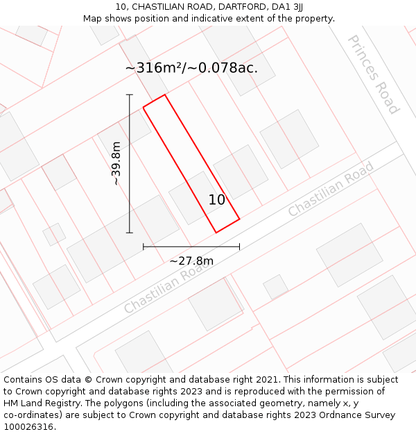 10, CHASTILIAN ROAD, DARTFORD, DA1 3JJ: Plot and title map