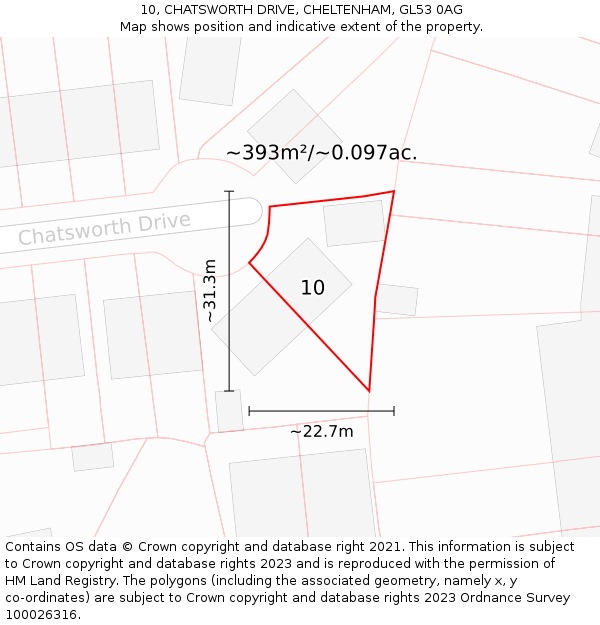 10, CHATSWORTH DRIVE, CHELTENHAM, GL53 0AG: Plot and title map