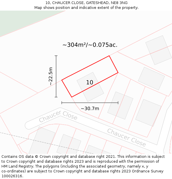 10, CHAUCER CLOSE, GATESHEAD, NE8 3NG: Plot and title map