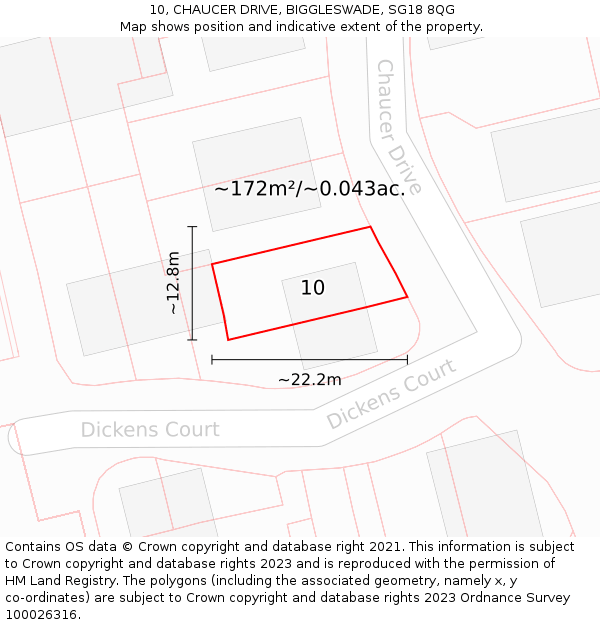 10, CHAUCER DRIVE, BIGGLESWADE, SG18 8QG: Plot and title map