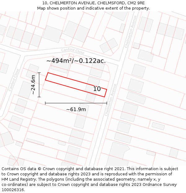 10, CHELMERTON AVENUE, CHELMSFORD, CM2 9RE: Plot and title map