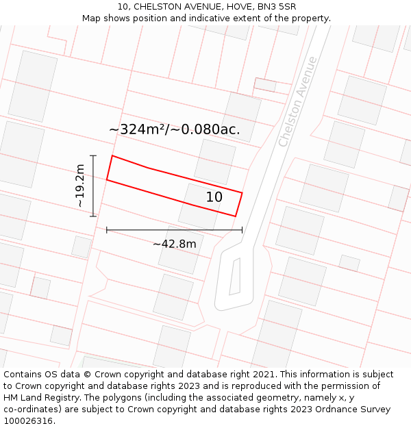 10, CHELSTON AVENUE, HOVE, BN3 5SR: Plot and title map