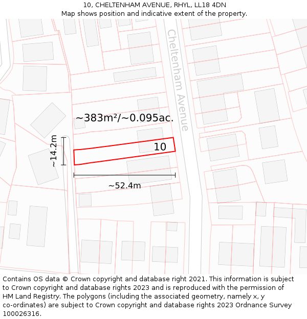 10, CHELTENHAM AVENUE, RHYL, LL18 4DN: Plot and title map