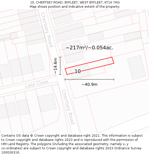 10, CHERTSEY ROAD, BYFLEET, WEST BYFLEET, KT14 7AG: Plot and title map