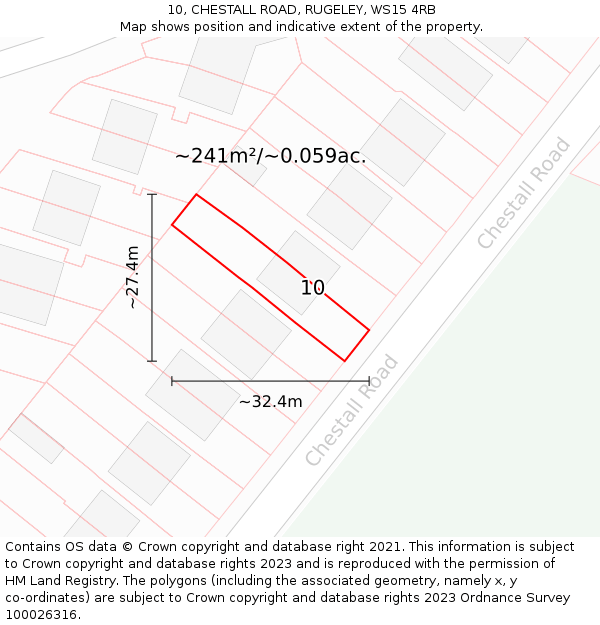 10, CHESTALL ROAD, RUGELEY, WS15 4RB: Plot and title map