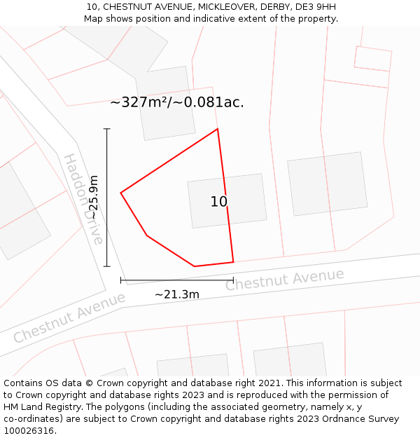 10, CHESTNUT AVENUE, MICKLEOVER, DERBY, DE3 9HH: Plot and title map